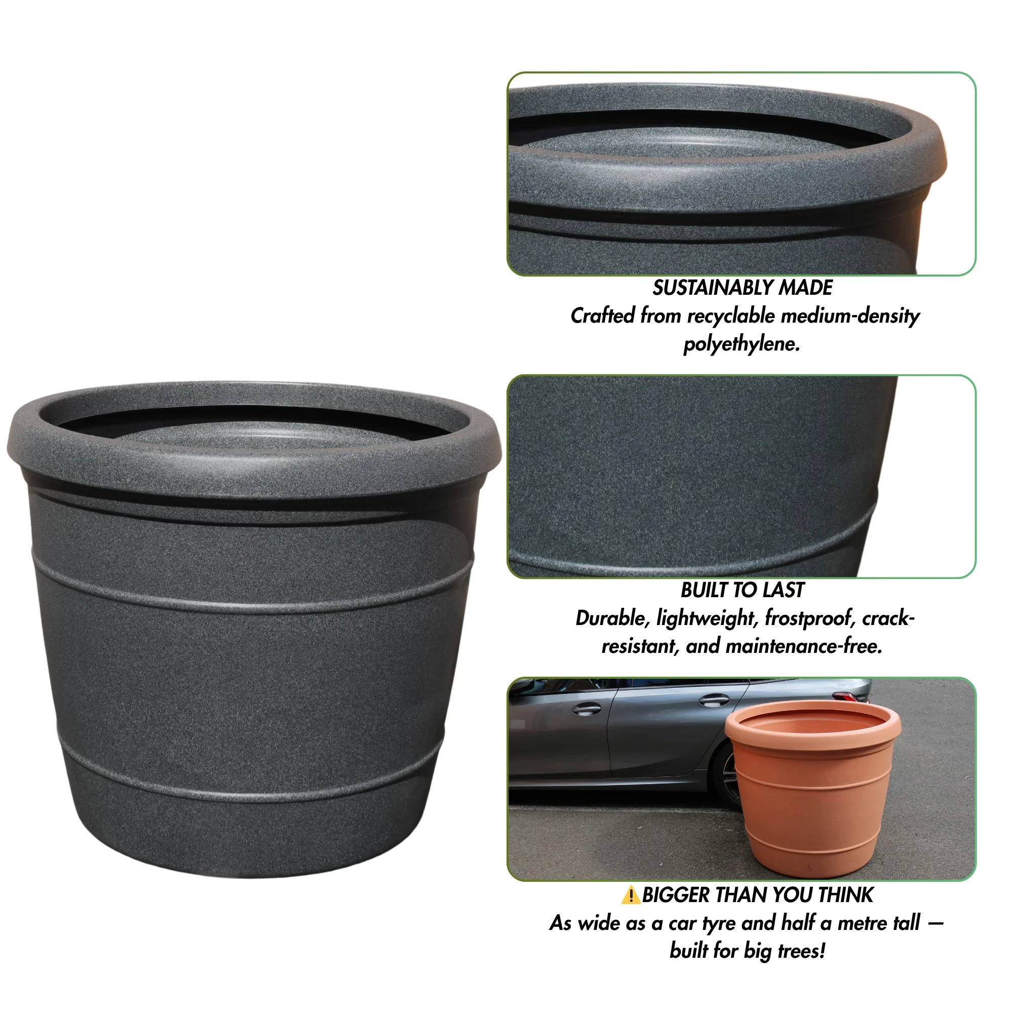 Kensington Jumbo Rotomoulded Plastic Planter - Trifibre
